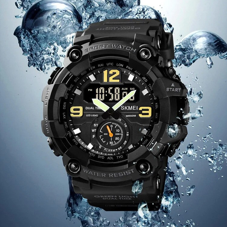 Чоловічий спортивний наручний годинник Skmei 1637 водонепроникні (Чорні) Вінниця - фото 6