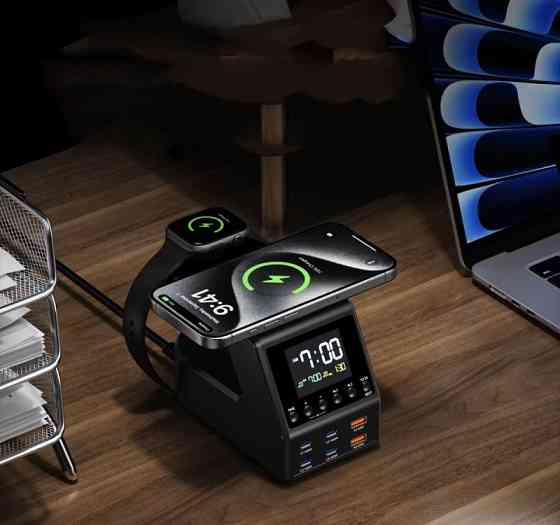 Мережева зарядна док-станція H688 240W LCD з бездротовою зарядкою (4хType-C + 2хUSB) Чорний Київ