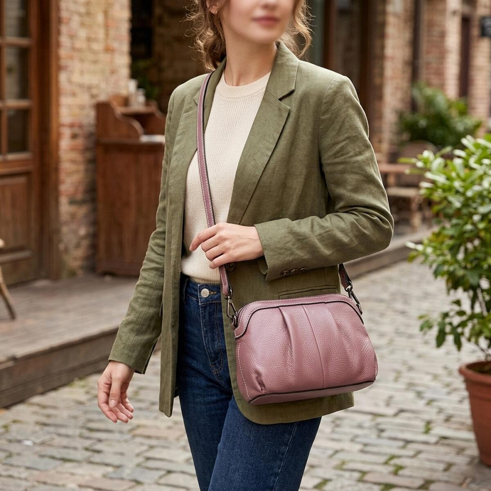 Жіноча шкіряна сумка з ефектним драпіруванням Vintage 22898 Пурпурний Київ - фото 12