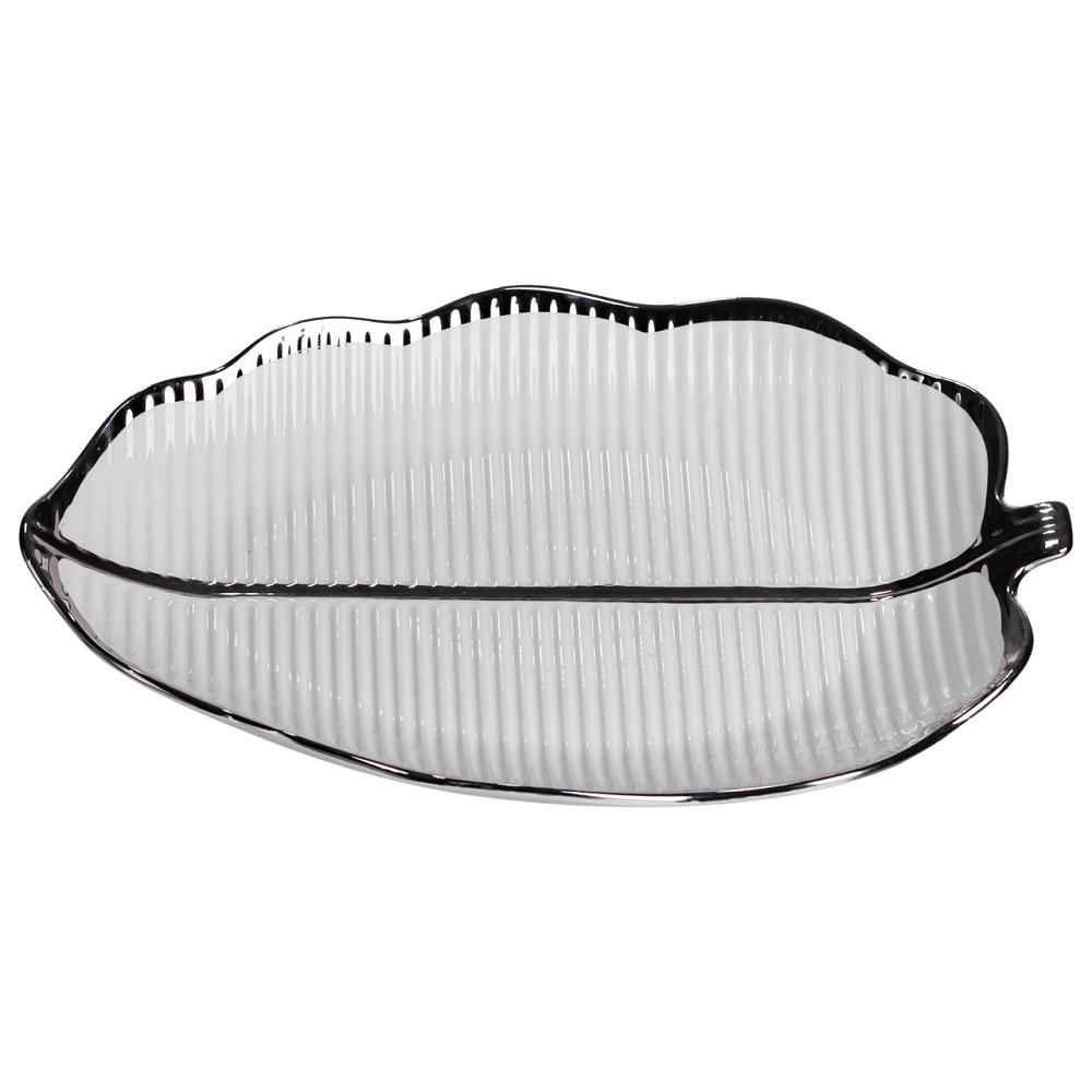 Порцелянове блюдо для сервірування столу у формі листа 31×20×3 (см) Срібло ML6047 Коломыя - изображение 2