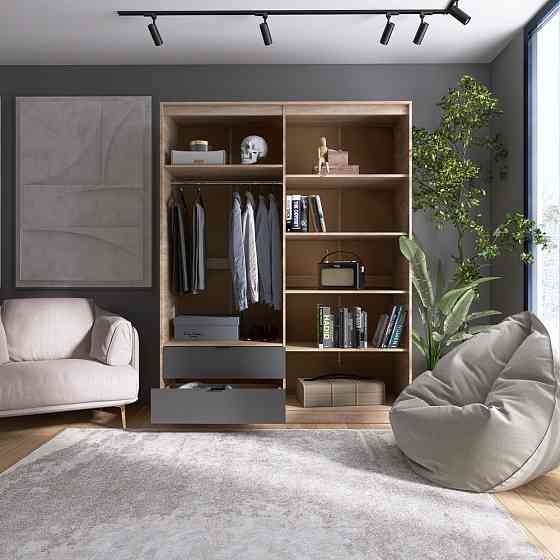 Шкаф распашной для одежды с выдвижными ящиками (штанга - полки) Эверест Сити-1600 160,2х50х204,6 см Дуб сонома/Графит (DTM-071123) Львов