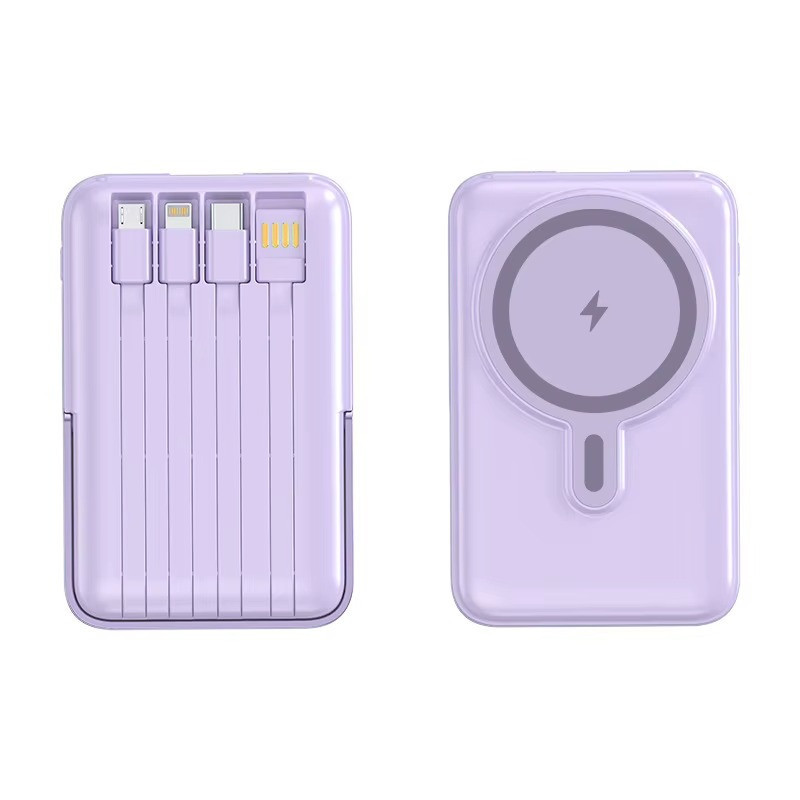 Повербанк беспроводной 10000 mAh с магнитной зарядкой 15W, быстрой зарядкой 22.5W, встроенными кабелями и подставкой Purple Каменец-Подольский - изображение 2