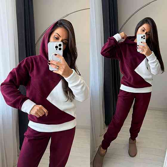 Жіночий теплий костюм-двійка: кофта та штани з двостороннього флісу Бордовий, 46/48 Одеса