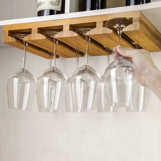 Бамбуковая полка для бокалов, подвесной органайзер для хранения бокалов(для 8шт), размером 46x25x5см Каменец-Подольский