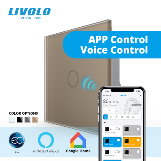 LIVOLO Розумний сенсорний ЕС вимикач 1 сенсор LIVOLO золотий матове скло Коломия