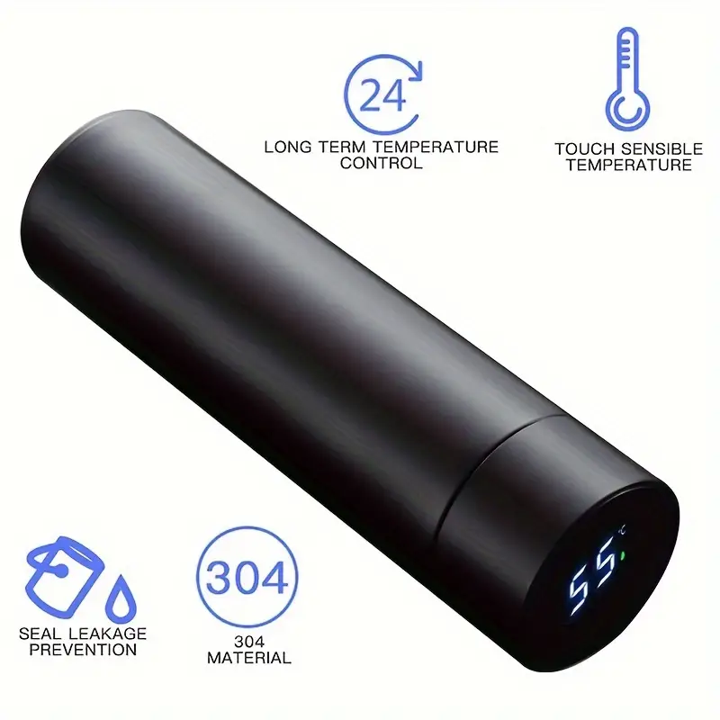 Розумний термос з датчиком індикатором температури 375 мл з інтелектуальним LED екраном чорний Одеса - фото 2