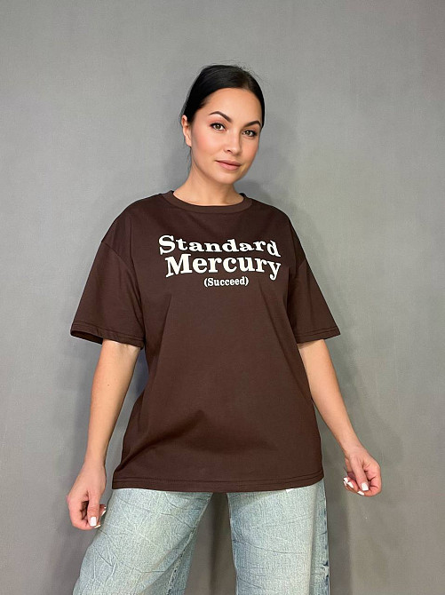 Футболка жіноча A-N 25007 оверсайз подовжена з написом принтом попереду one size, шоколад, one size Київ - фото 7