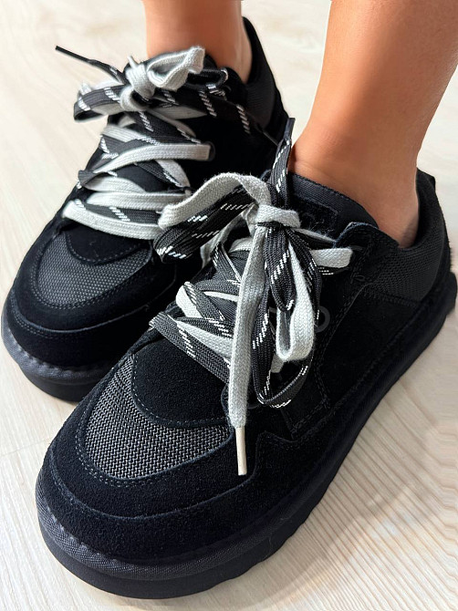 Кросівки жіночі Hengji 1517-1 замшеві з подвійною шнурівкою уггі чорні, 40, 25,5 см Київ - фото 11