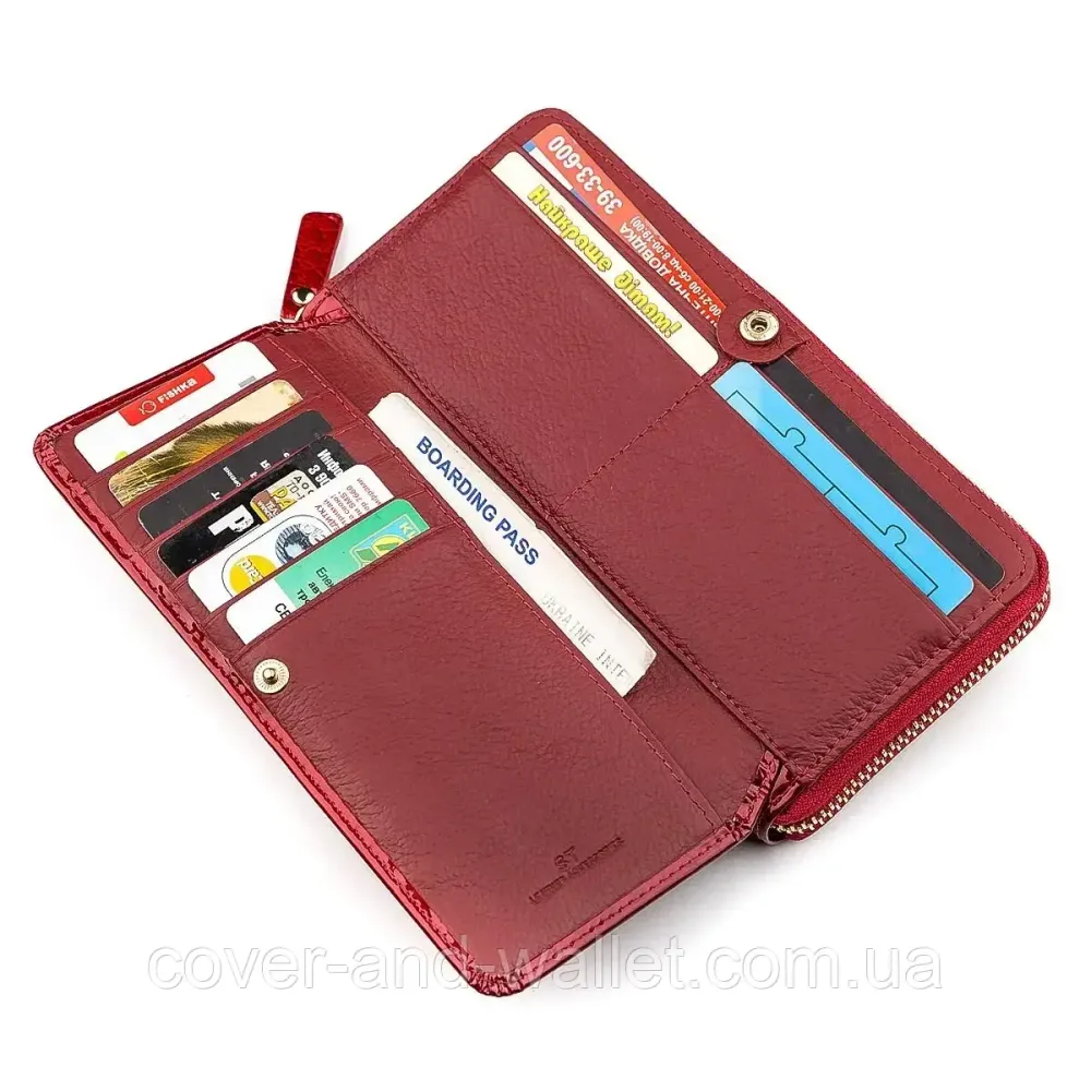 Красный женский лаковый кошелек на молнии на много карточек ST S7001A Red Киев - изображение 8