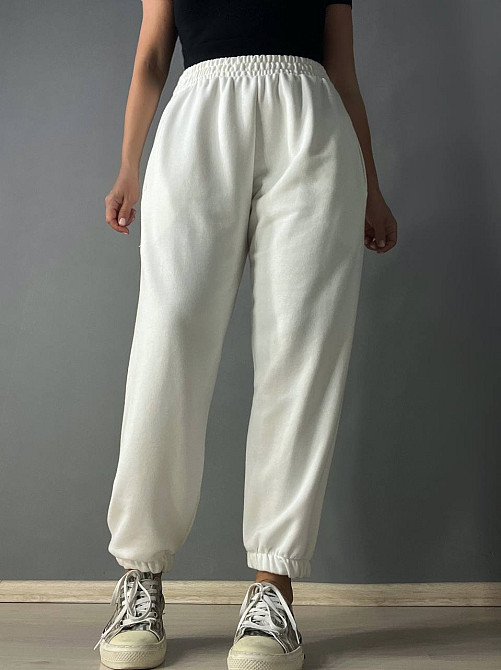 Брюки женские LSK 5279 спортивные джогеры на резинке с карманами оверсайз белые, белый, L Одесса - изображение 1