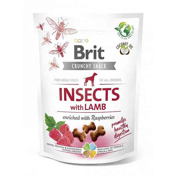 Лакомства для собак Brit Care Dog Crunchy Cracker Insects для пищеварения, насекомые, ягненок и малина, 200 г Винница