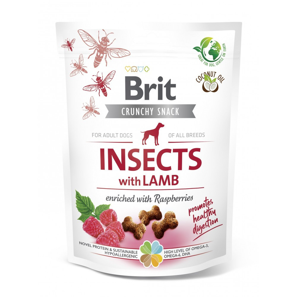 Лакомства для собак Brit Care Dog Crunchy Cracker Insects для пищеварения, насекомые, ягненок и малина, 200 г Винница - изображение 1