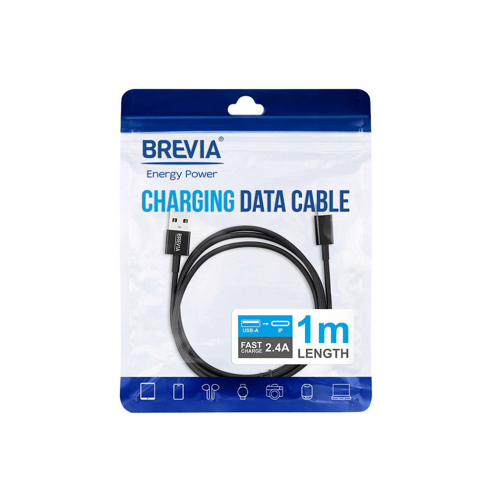 Кабель Brevia USB to Lightning 2,4А 1м, чорний ZIP (55100BULZ1) Львів - фото 4