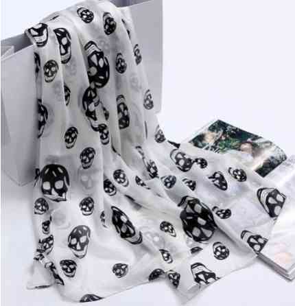 Женский белый шарф с черепами - размер шарфа 155*43см, шифон Киев