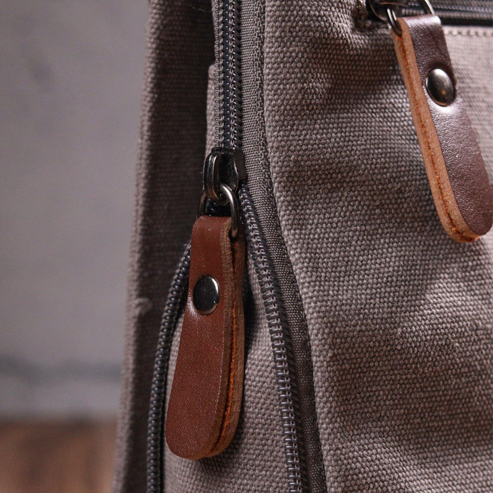 Практична вертикальна чоловіча сумка з текстилю 21266 Vintage Сіра Київ - фото 1