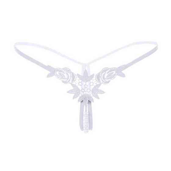 Стринги с бусинками и цветами - Белый - S/M – Эротическое бельё Винница