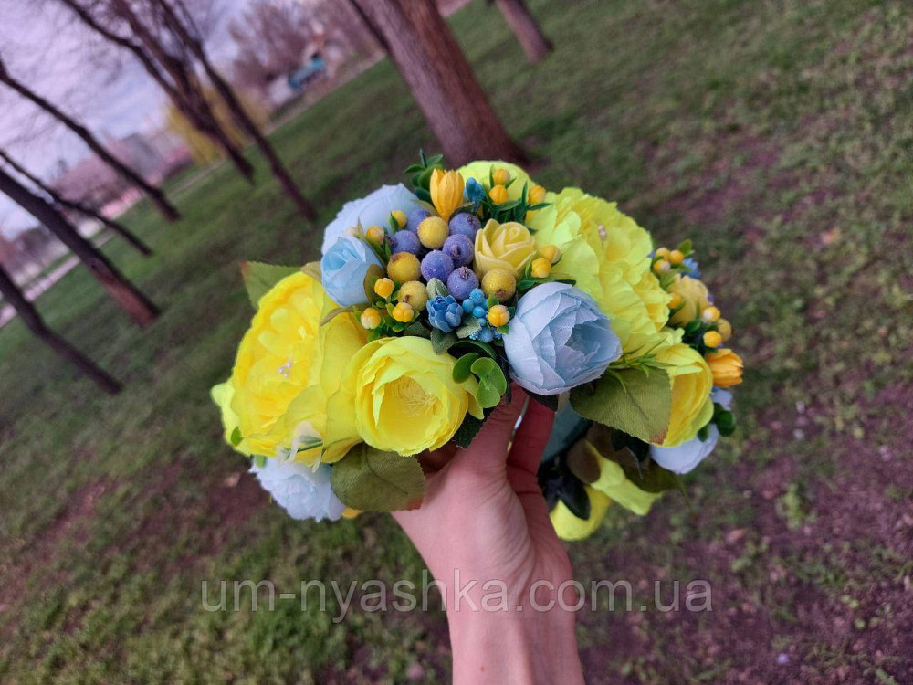 Ободок обруч з квітами "Піони великий жовто-блакитний" Кривий Ріг - фото 6