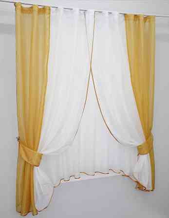 Кухонный комплект VR-Textil № 038к шторки и тюль золотистый и белым 270х170 см (52-0242) Киев