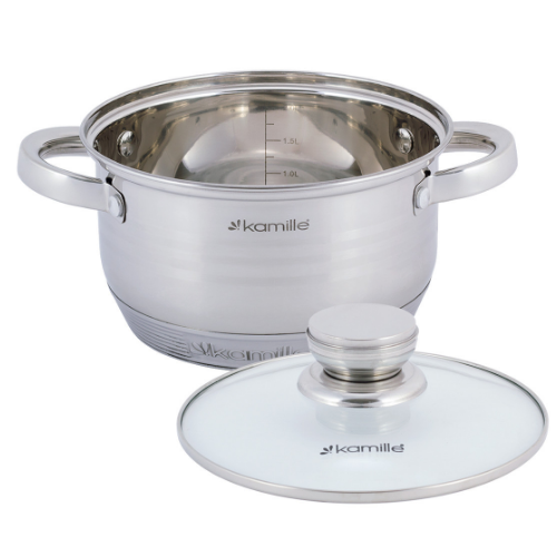 Каструля нержавіюча сталь 2л з кришкою порожнисті ручки 4911 KAMILLE Житомир