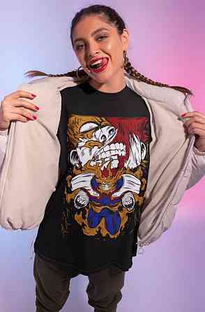 Футболка чоловіча з аніме принтом Аніме Аніме Аніме Аніме оверсайз (S/M/L) Чорний AnimeJ1174 Дніпро