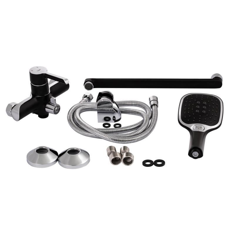 Смеситель для ванны Qtap Grand BCR 005 с душевым гарнитуром, черный / хром Киев - изображение 8