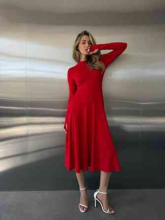 Женское стильное вечернее миди платье из микродайвинга Красный, 44/46 Одесса