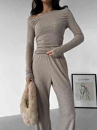Женский базовый костюм двойка: лонгслив и брюки ангора рубчик Беж, 42/44 Одесса