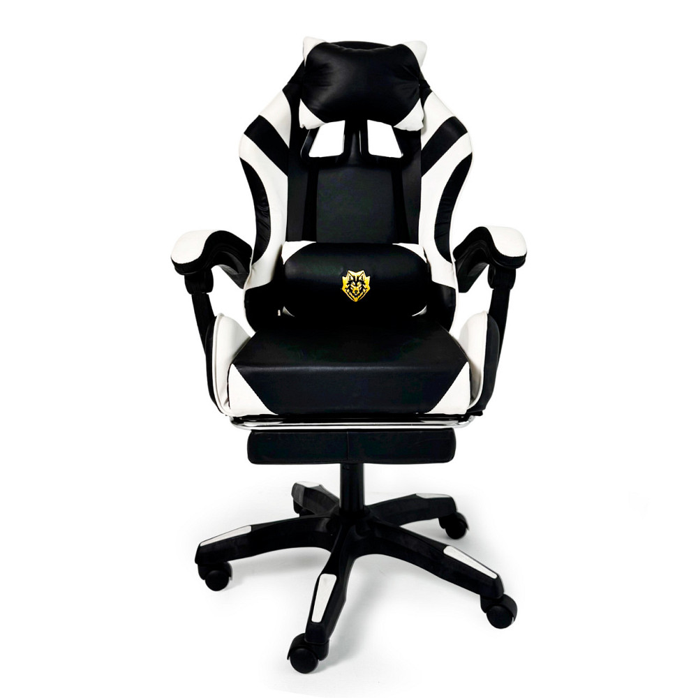 Геймерское кресло Primaveo с эргономичными подушками и выдвижной подставкой для ног, Черный/Белый Киев - изображение 2