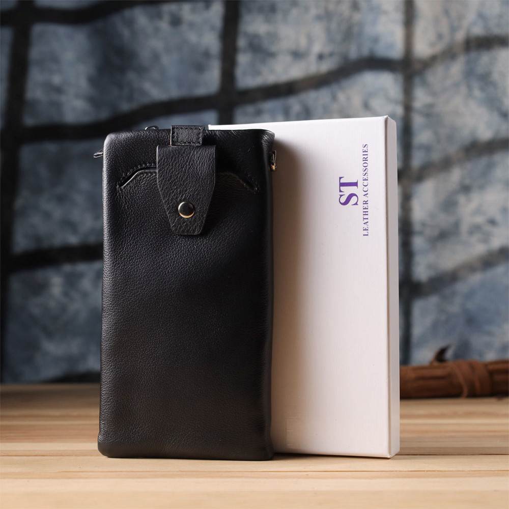 Жіночий шкіряний гаманець-клатч із відділенням під телефон ST Leather 23101 Чорний Київ - фото 10