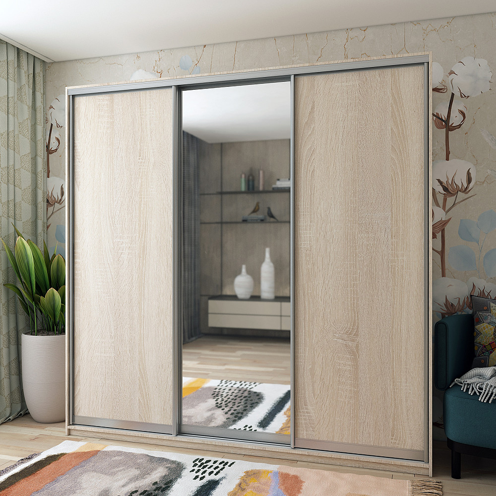 Шкаф-купе трехдверный Doros Сити Лайт 225х60х225 см Дуб сонома/1 Зеркало (DRS-011098) Днепр - изображение 1