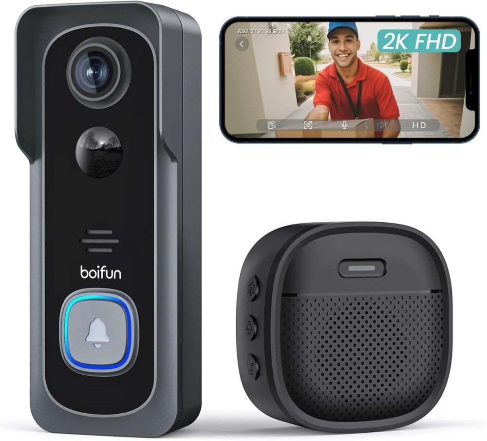 Умный видеозвонок BOIFUN J1 2K Wi-Fi 2.4 ГГц, аккумулятор 6700 мАч, ночное видение 10 м, датчик движения, Alexa, двусторонняя связ Киев - изображение 2