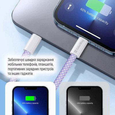 Дата кабель USB-C to USB-C 1.0m 60W 3.0А purple ColorWay (CW-CBPDCC061-PU) Винница - изображение 7