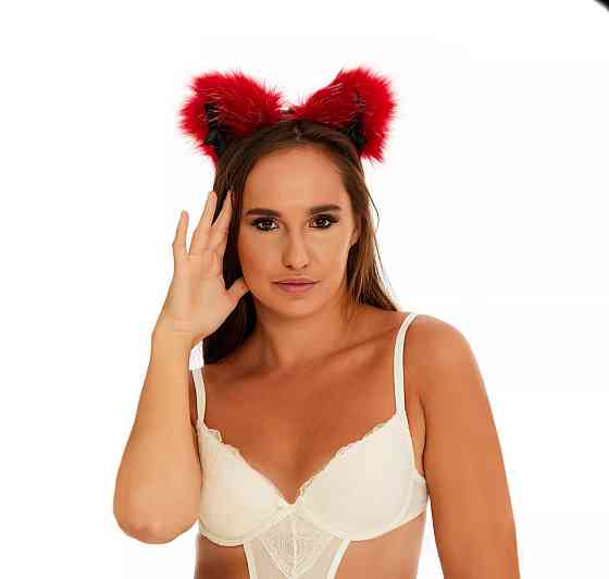 Меховые ушки кошки с бантиком, Темно-красные с черным OKOVA Sex Aura Киев