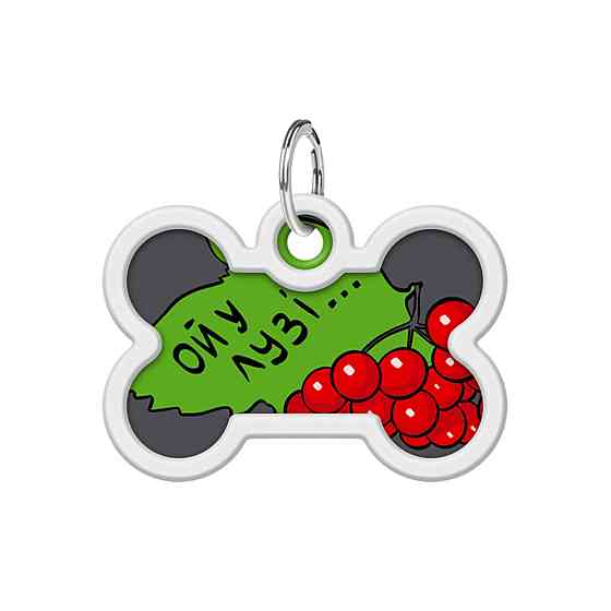 Адресник для собак і котів металевий WAUDOG Smart ID з QR паспортом, малюнок "Калина", кістка, Д 40 мм, Ш 28 мм Київ