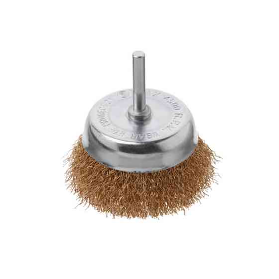 Щітка чашкова, 75 мм, 1/4", кручений дріт покритий латунню, для дриля, 4500 об/хв INTERTOOL BT-9076 Київ