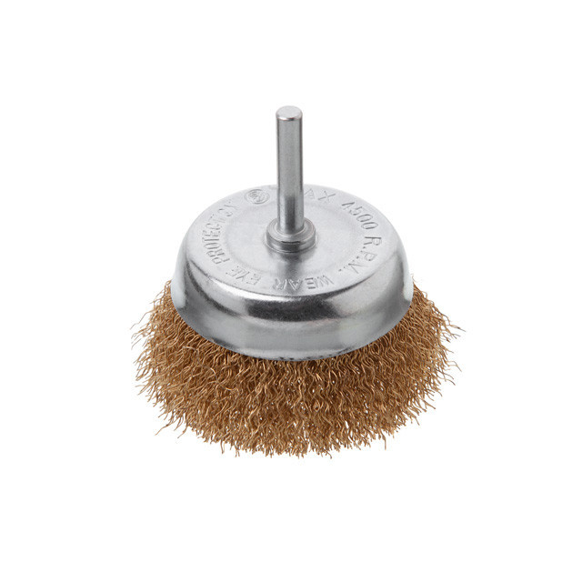 Щітка чашкова, 75 мм, 1/4", кручений дріт покритий латунню, для дриля, 4500 об/хв INTERTOOL BT-9076 Київ - фото 1