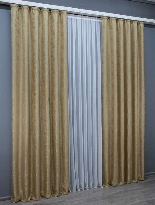 Комплект готових штор VR-Textil Жакард Мармур Al1 № 438ш Темно бежевий 150х270 см 2 шт (30-875) Київ - фото 5