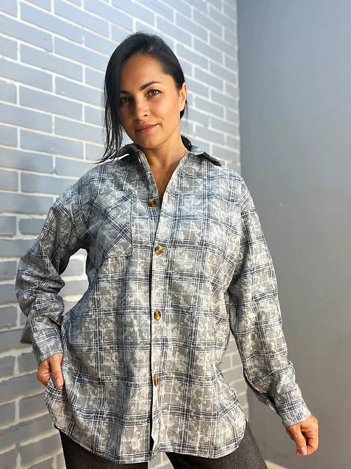 Сорочка жіноча Ariadna 2373 картата оверсайз коттон варка one size, сірий, one size Київ - фото 1