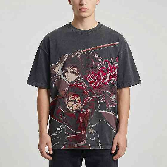 Футболка для мальчика с принтом аниме Истребитель демонов Аниме Танджиро Йориикхи оверсайз (рост от 165 до 180 ) Черний Днепр