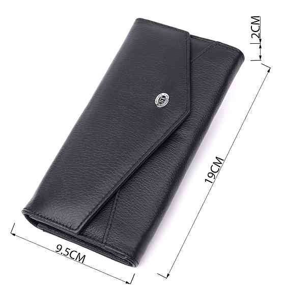 Шкіряний жіночий гаманець з геометричним клапаном ST Leather 22546 Чорний Київ