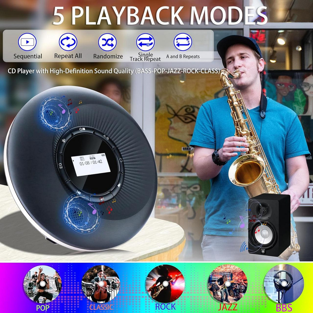 Портативний CD-програвач CCHKFEI C302 РК-дисплей з вбудованими динаміками та акумулятором Дніпро - фото 6