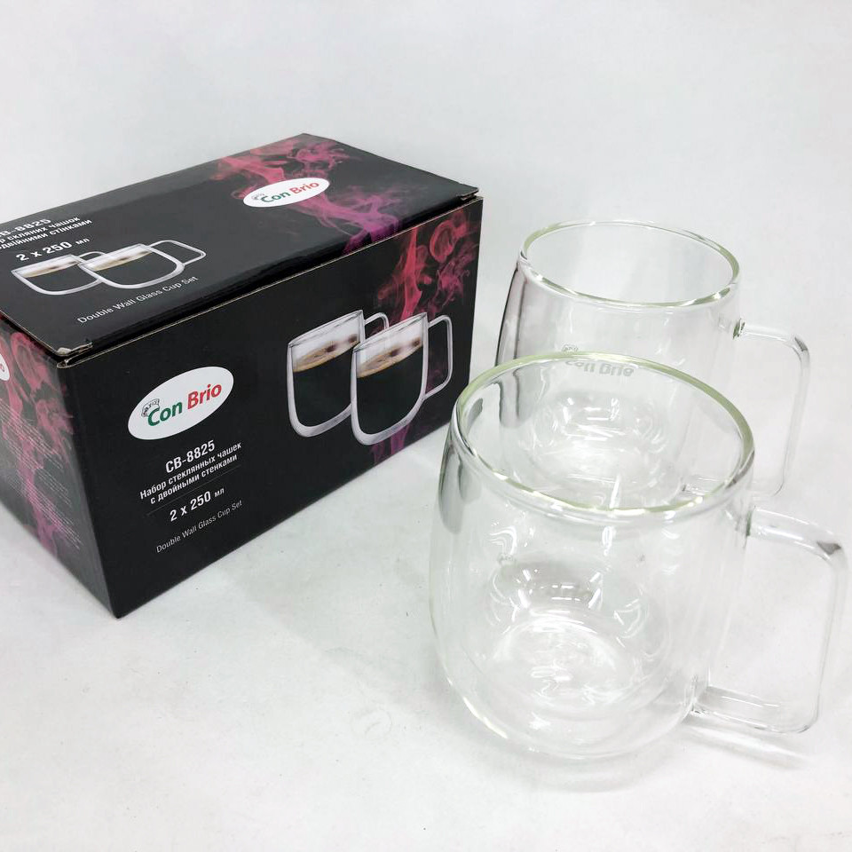 Склянки з подвійним дном набір Con Brio CB-8825-2 250мл 2шт, Чайні чашки з подвійним дном UL-86 Івано-Франківськ - фото 4