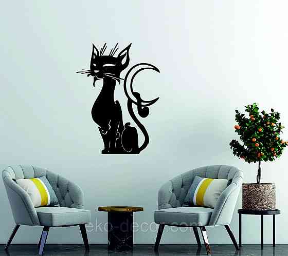 Декоративное настенное 3D Панно «Кот» Декор на стену с объемом 70*52 см, Черный Киев