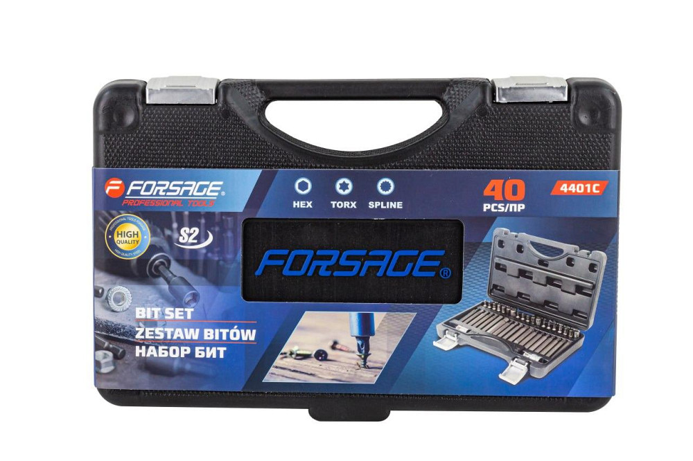 Набор бит с битодержателями 40 предметов, 10 мм, 75/30 мм: T20-T55, H4-H12, M5-M12, в пластиковом кейсе FORSAGE F-4401C Одесса - изображение 4