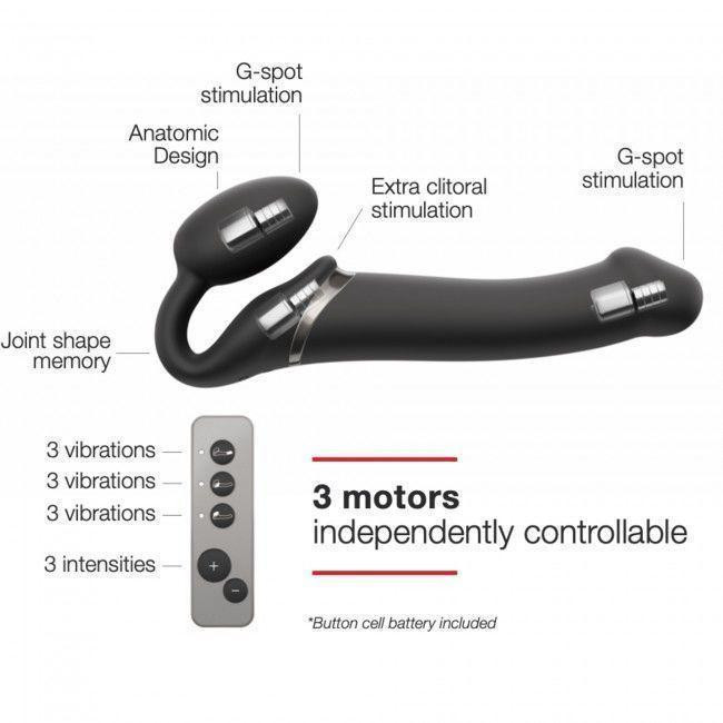 Безремінний страпон з вібрацією Strap-On-Me Vibrating Black M, діаметр 3,8см, пульт ДК, регульований Sex Aura Київ - фото 6