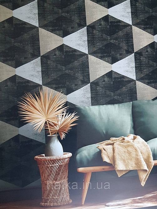 Шпалери вінілові на флізеліні AS creation Geo Effect 0.53х10 геометрія 3д ефект потертості чорні білі 38353-2 Київ - фото 1