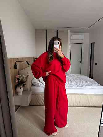 Женский повседневный костюм двойка турецкая петля Красный Одесса