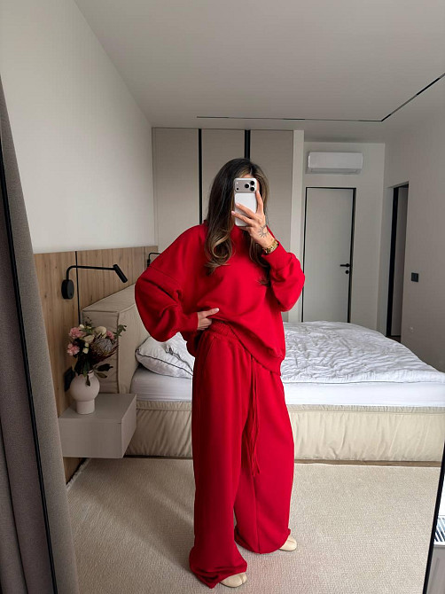 Женский повседневный костюм двойка турецкая петля Красный Одесса - изображение 1