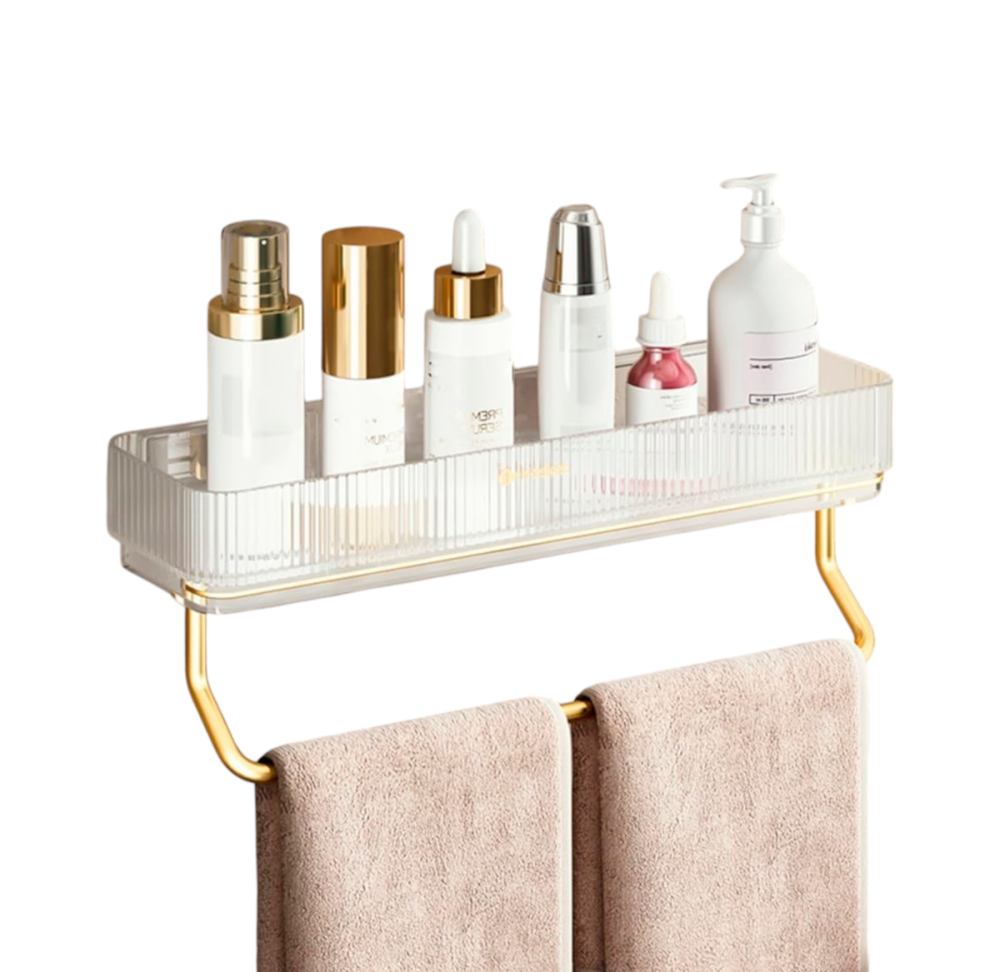 Настенный органайзер для ванной комнаты, полка с держателем для полотенец, 41.5×10.5×6.5см, прозрачный Каменец-Подольский - изображение 4