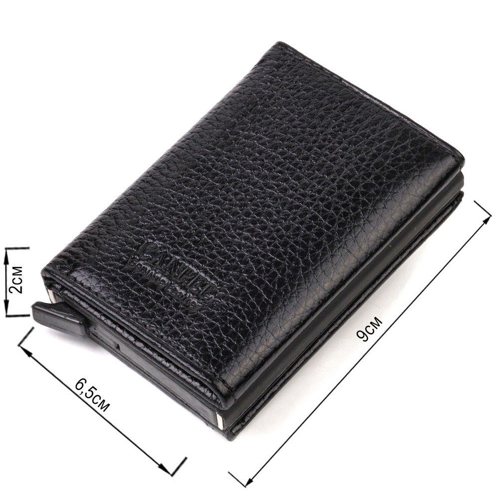 Картхолдер унісекс у три складання з автоматичним механізмом з натуральної шкіри флотар CANPELLINI 21936 Чорний Київ - фото 3